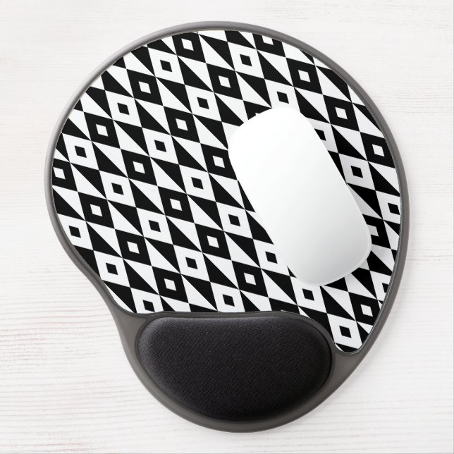 Retro Black White Diamond Shape Modern Pattern Gel Mouse Pad (Left Side)