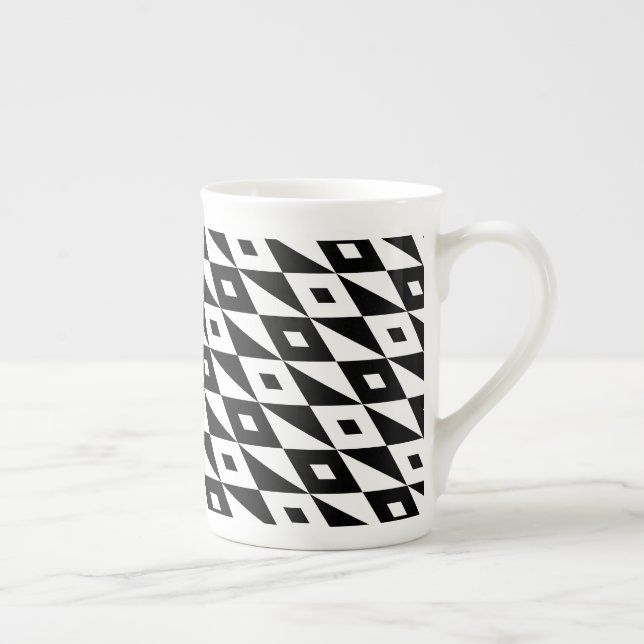 Retro Black White Diamond Shaped Modern Pattern Bone China Mug (Right)