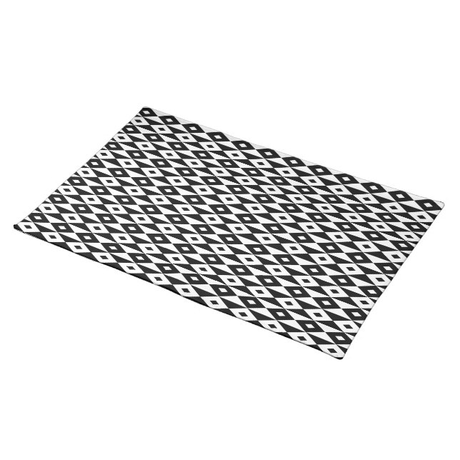 Retro Black White Diamond Shaped Modern Pattern Cloth Placemat (On Table)