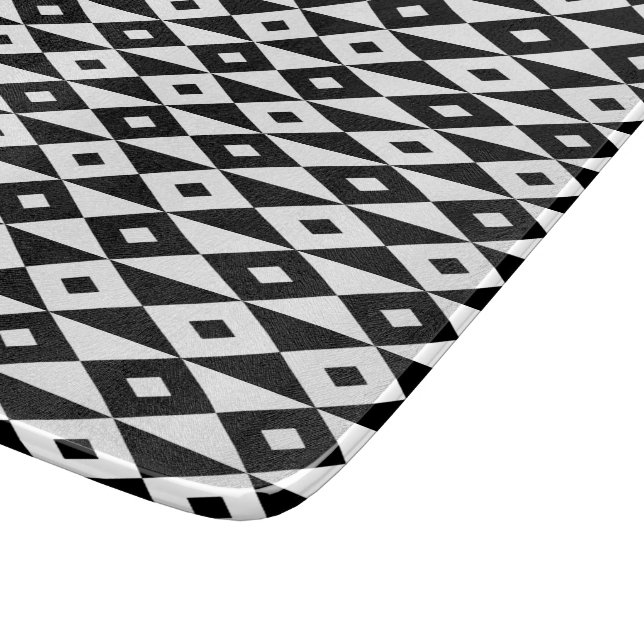 Retro Black White Diamond Shaped Modern Pattern Cutting Board (Corner)