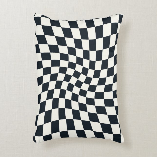Retro Black White Dorm Warped Check Checkered   Accent Pillow (Front(Vertical))