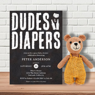 Retro Black White Dudes & Diaper Men's Baby Shower Invitation