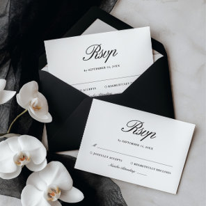 Retro Black & White Elegant Wedding RSVP Card