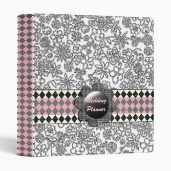 Retro Black White Floral Checked Customizable Binder by cowboyannie at Zazzle
