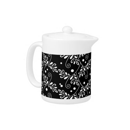 Retro black white floral Tea Pot