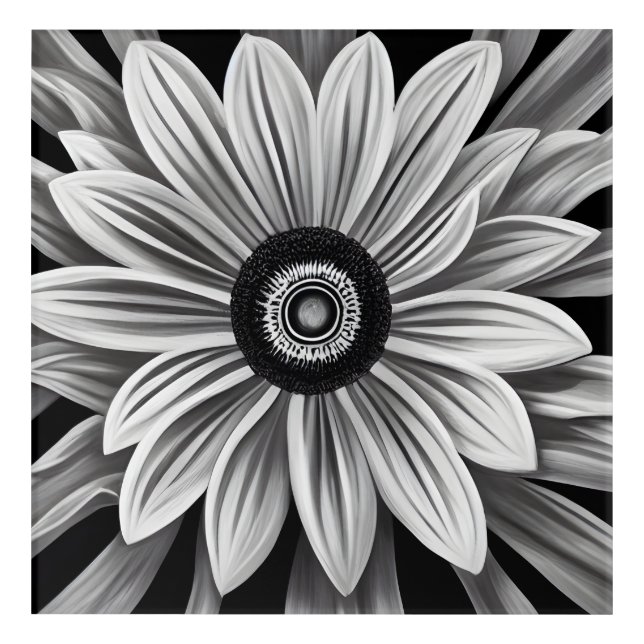 Retro Black & White Flower Acrylic Print (Front)