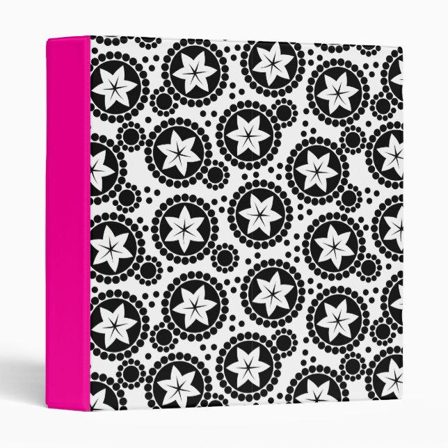 Retro Black White Flower Dot Geometric Pattern Binder (Front/Spine)