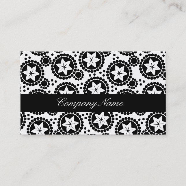 Retro Black White Flower Dot Geometric Pattern Business Card (Front)