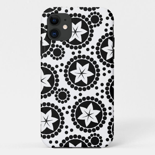 Retro Black White Flower Dot Geometric Pattern Case-Mate iPhone Case (Back)