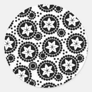 Retro Black White Flower Dot Geometric Pattern Classic Round Sticker