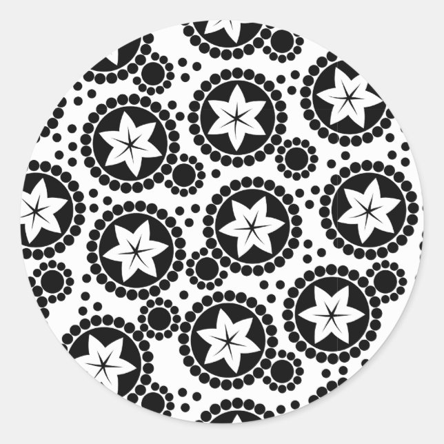 Retro Black White Flower Dot Geometric Pattern Classic Round Sticker (Front)
