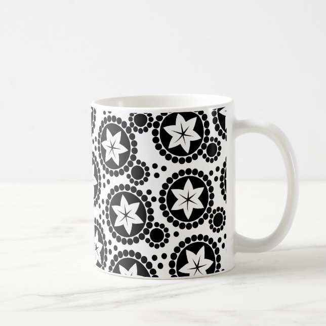 Retro Black White Flower Dot Geometric Pattern Coffee Mug (Right)