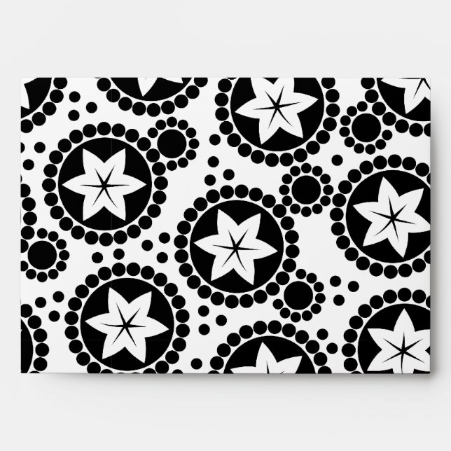 Retro Black White Flower Dot Geometric Pattern Envelope (Front)