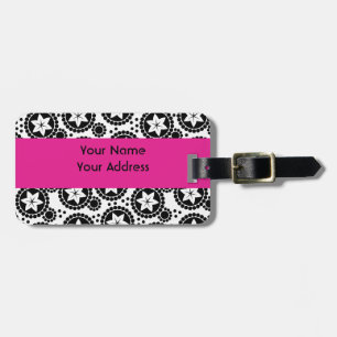 Retro Black White Flower Dot Geometric Pattern Luggage Tag