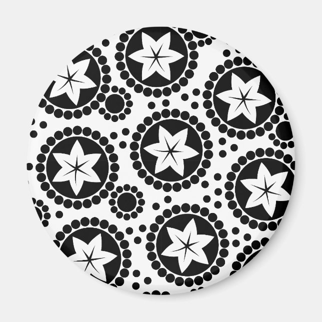 Retro Black White Flower Dot Geometric Pattern Magnet (Front)
