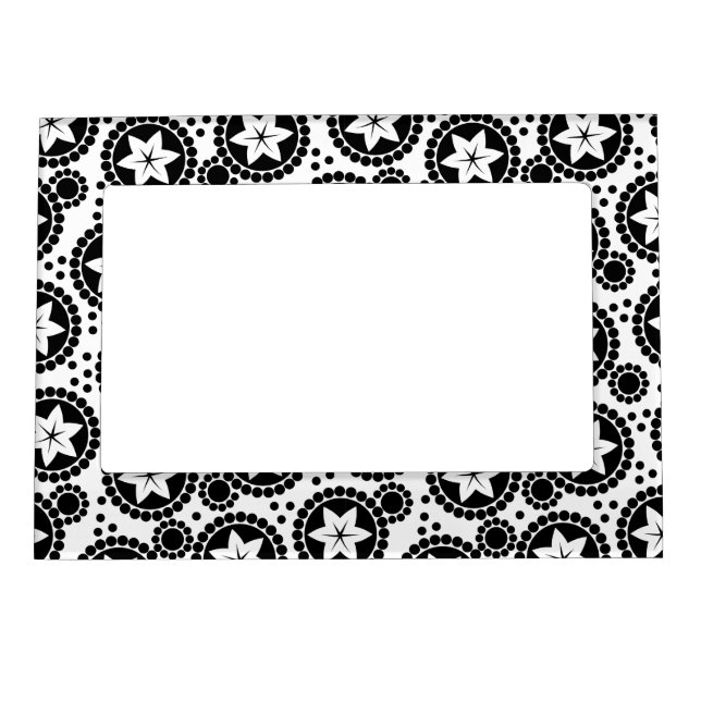 Retro Black White Flower Dot Geometric Pattern Magnetic Frame (Front)