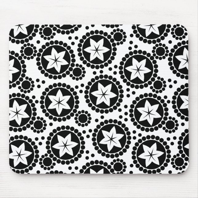 Retro Black White Flower Dot Geometric Pattern Mouse Pad (Front)