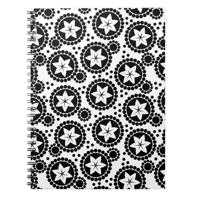 Retro Black White Flower Dot Geometric Pattern Notebook (Front)
