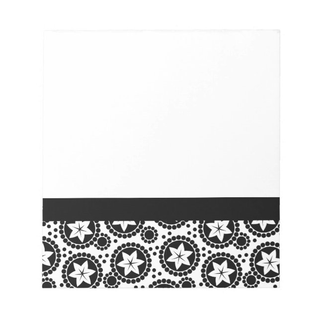 Retro Black White Flower Dot Geometric Pattern Notepad (Front)