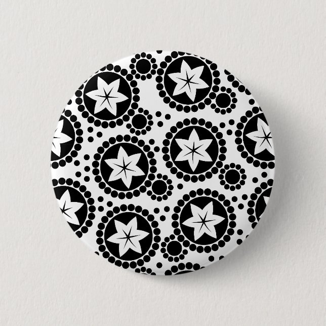 Retro Black White Flower Dot Geometric Pattern Pinback Button (Front)