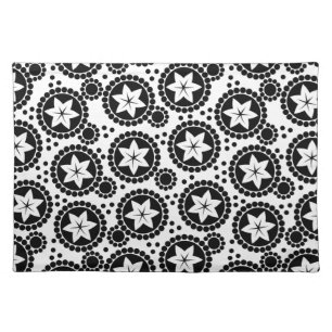 Retro Black White Flower Dot Geometric Pattern Placemat