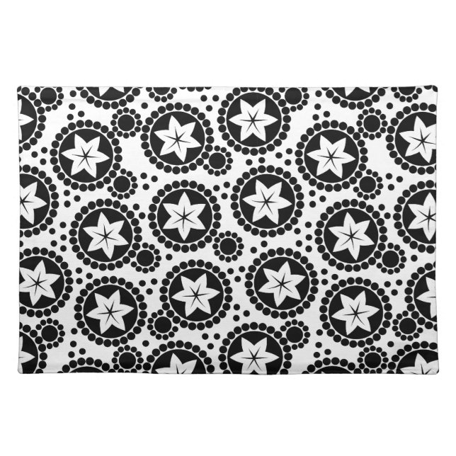 Retro Black White Flower Dot Geometric Pattern Placemat (Front)