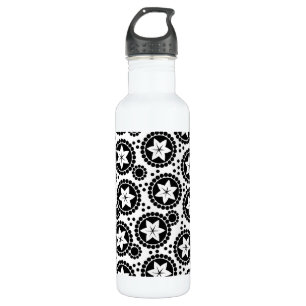 Retro Black White Flower Dot Geometric Pattern Stainless Steel Water Bottle