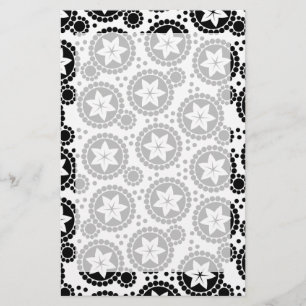 Retro Black White Flower Dot Geometric Pattern Stationery