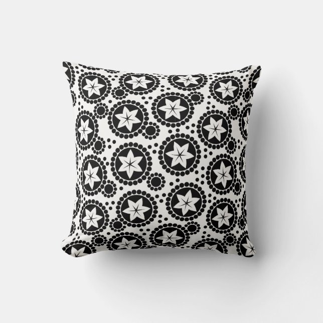 Retro Black White Flower Dot Geometric Pattern Throw Pillow (Front)