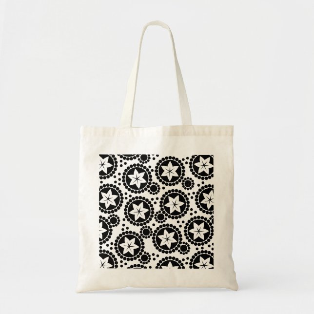 Retro Black White Flower Dot Geometric Pattern Tote Bag (Front)