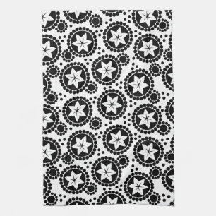 Retro Black White Flower Dot Geometric Pattern Towel