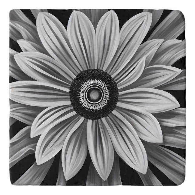 Retro Black & White Flower Trivet (Front)