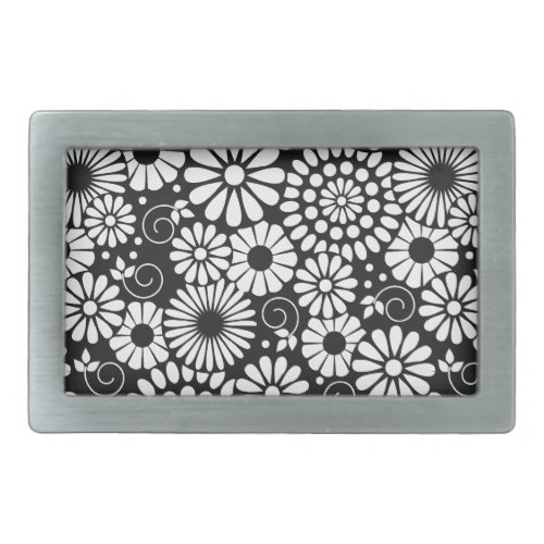 Retro black white flowers Belt Buckle