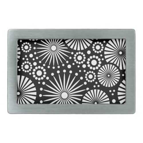 Retro black white flowers Belt Buckle