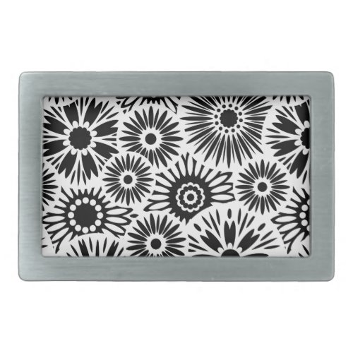 Retro black white flowers Belt Buckle