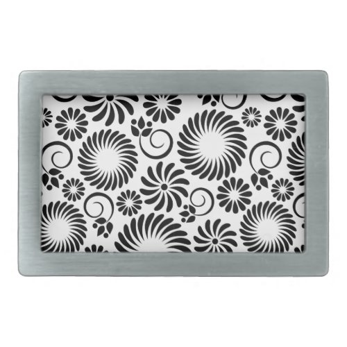 Retro black white flowers Belt Buckle