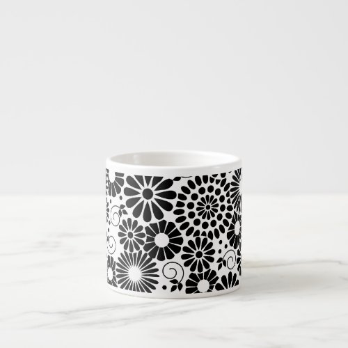 Retro black white flowers Espresso Mug