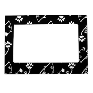 Retro black white flowers Magnetic Frame