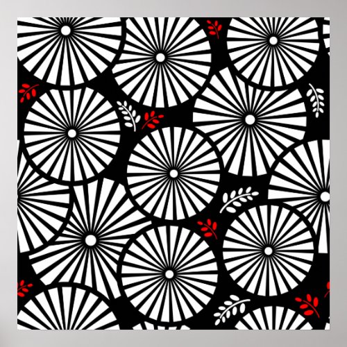 Retro black white flowers Poster