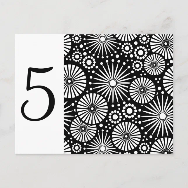 Retro black white flowers Table Number Postcard | Zazzle
