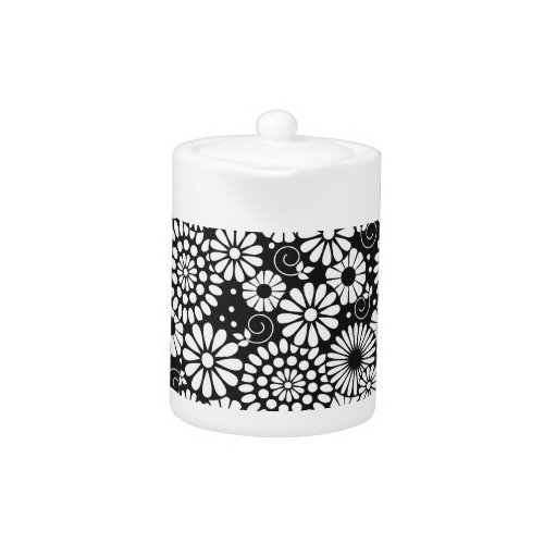 Retro black white flowers Tea Pot
