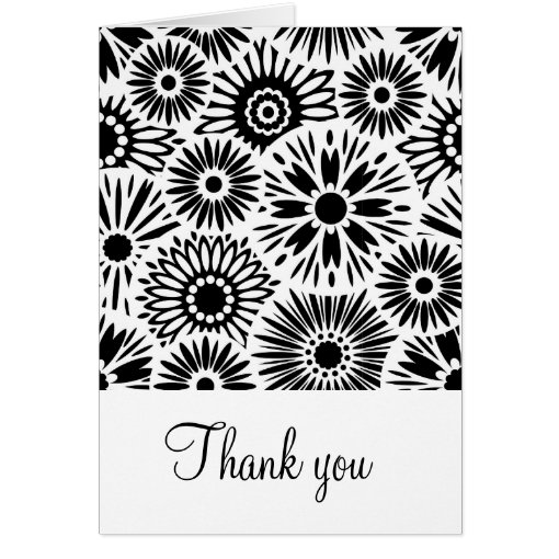 Retro black white flowers Thank You Card Zazzle
