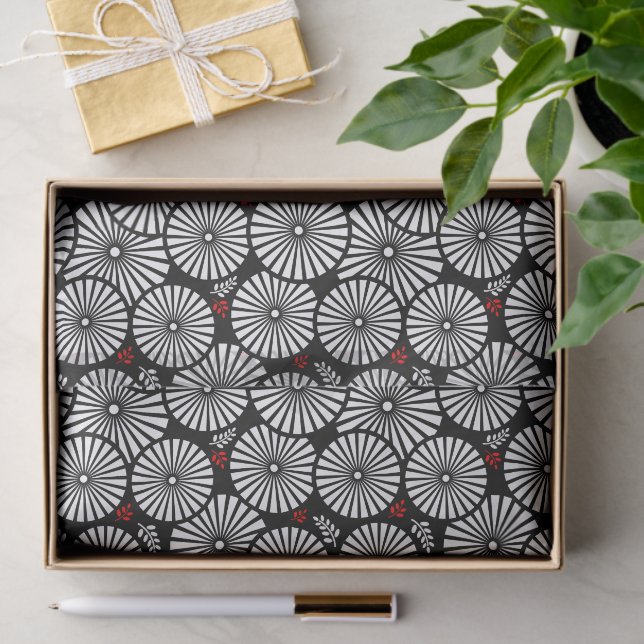 Retro black white flowers Tie Tissue Paper (Gift)