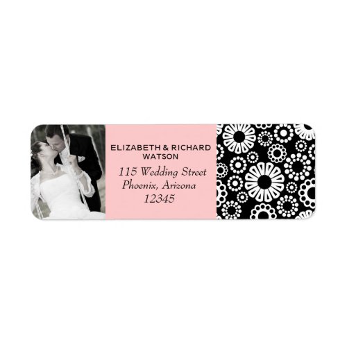 Retro black white flowers  Wedding Address Label