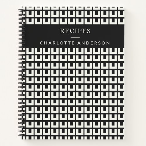 Retro Black White Geometric Mid Century Mod Recipe Notebook
