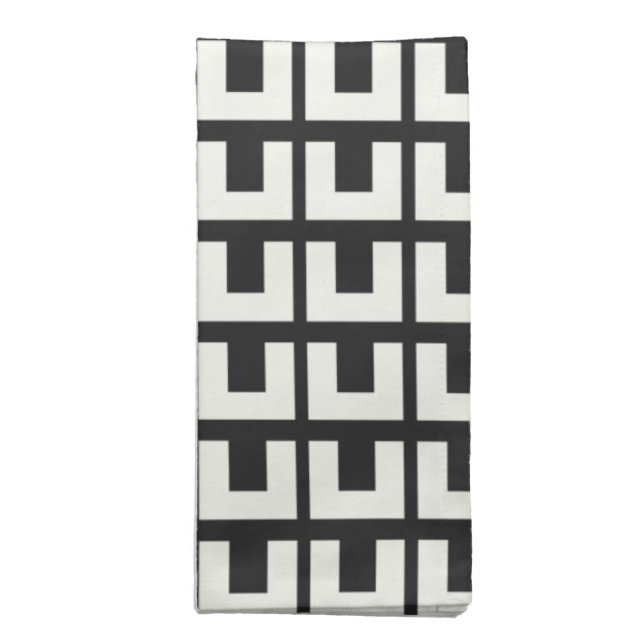 Retro Black White Geometric Mid Century Modern Cloth Napkin (Folded)