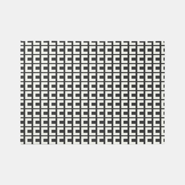Retro Black White Geometric Mid Century Modern Rug (Front)