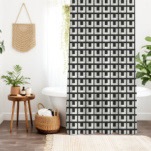 Retro Black White Geometric Mid Century Modern Shower Curtain
