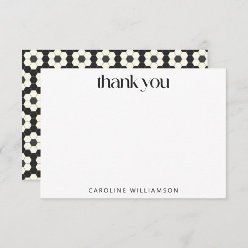 Retro Black White Geometric Tile Custom Name Thank You Card