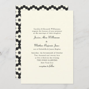 Retro Black White Geometric Tile Elegant Wedding Invitation